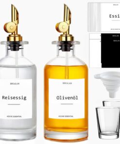 Essig und Ölflaschen Set mit Automatischem Öffnen und Schließen für die Küche Dekor Gold | Essig und Ölflaschen Set mit