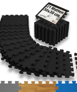 ALPIDEX Bodenschutzmatte 1,95 m² (21 Stk. 30×30×1 cm) Schutzmatten-Set – Fitness & Gym Unterlegmatte für Trainingsgeräte
