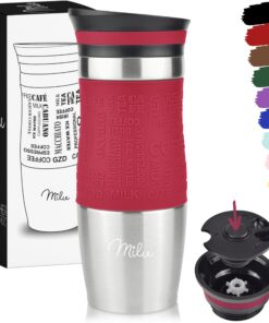 Milu Thermobecher Kaffee to go 370ml - Isolierbecher für Autofahrer und Work_From_Anywhere - 100% Auslaufsicher - Doppel