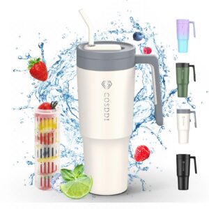 CS COSDDI Thermobecher mit Strohhalm für Autofahrer 40oz Doppelwandiger Edelstahl Becher Isolierung gegen(scale) Mit Gri