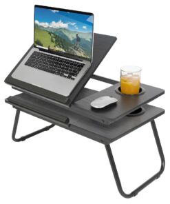 Harbour Housewares Klappbarer Schoßschreibtisch mit Getränkehalter - Faltbar Tragbar für Bett Sofa - Schwarz Laptop Tabl