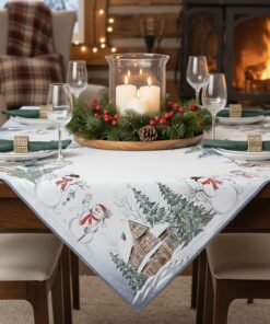 KAMACA Mitteldecke Esstisch Küche Eyecatcher Herbst Winter Weihnachten Schneemänner (85x85 cm)