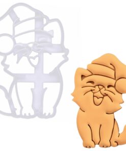 BAKERLOGY Glückliche Katze mit Weihnachtsmütze - Details Keksausstecher für Fondant und Keksteig, perfekt für Katzenlieb
