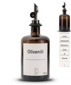 Ölflaschen zum Befüllen - Moderner Ölspender aus Braunglas mit Edelstahl Ausgießer - Spender für Öl - 500ml - mit Sticke