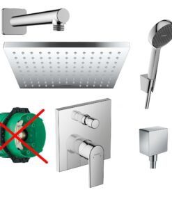 Hansgrohe Duschsystem mit Unterputz | Regendusche mit Armatur für den Badeweg | poliert