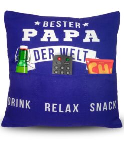 Bada Bing Deko Kissenbezug mit 3 Taschen | Beste Papa Hülle zum Selbstbefüllen | Personalisiertes Geburtstagsgeschenk