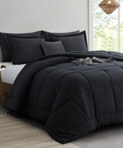RUIKASI Schwarzes Bettwäsche-Set für King-Size-Bett, flauschig, leicht, für alle Jahreszeiten, 250 x 228 cm, 3-teilig, p