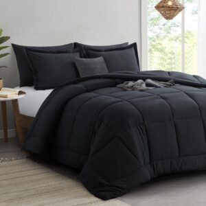 RUIKASI Schwarzes Bettwäsche-Set für King-Size-Bett, flauschig, leicht, für alle Jahreszeiten, 250 x 228 cm, 3-teilig, p