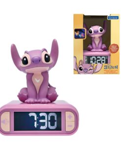 Lexibook Disney Stitch Angel Nachtlicht-Wecker - Schlummerfunktion, hintergrundbeleuchteter LCD-Bildschirm, rosa, RL800