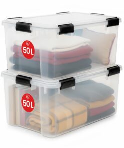 Iris Ohyama luftdichte Kunststoff-Aufbewahrungsboxen 50L 2er-Set transparent hermetischer Verschluss
