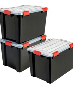 Iris Ohyama Luftdichte Kunststoff-Aufbewahrungsboxen Schwarz 70L 3er-Set Hermetischer Verschluss BPA-frei