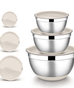 Joyfair Rührschüssel 3er Set - Edelstahl Schüssel mit Luftdichtem Deckel & Rutschfestem Boden für Küche/Backen/Zubereitu