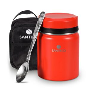 SANTECO Thermobehälter für Essen 500ml, Edelstahl Warmhaltebehälter für Speisegefäß mit Löffel und Isolierung, 24 Stunde