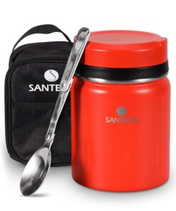 SANTECO Thermobehälter für Essen 500ml, Edelstahl Warmhaltebehälter für Speisegefäß mit Löffel und Isolierung, 24 Stunde
