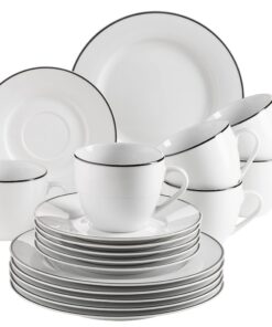 Mäser Serie Nola Kaffeeservice 6 Personen - Weiß mit Schwarzem Rand - 18-teiliges Geschirr Set - Rundes Kaffeegeschirr -