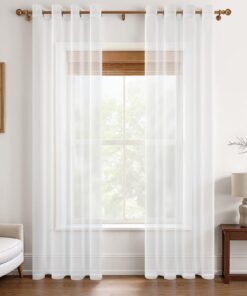 MRTREES halbtransparente Gardinen für Wohnzimmer & Schlafzimmer - 100% Leinenoptik Schals, 215x140cm, Weiss, 2er Set, Gl
