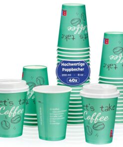 MH QUALITY Premium Einweg Pappbecher To Go - Grün | Hochwertige Kaffee To Go Becher | 40 Stück 200ml / 8 Oz
