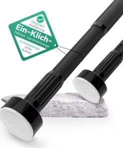 VECTO Klemm Gardinenstange ohne Bohren 370-430cm Ø32mm Schwarz - Teleskop Vorhangstange für Dusche, Kleider & Raumteiler