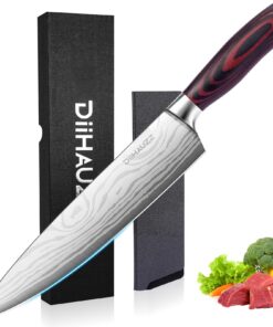 Kochmesser, Ultrascharfes Chefmesser aus Edelstahl, Ergonomischer Griff, Allzweckmesser für Professionelle, 20 cm, Schar