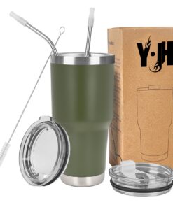 Y·J&H Doppelwandig Vakuum Isolierter Autobecher - Edelstahl, 30oz (850ml), BPA Free, 2 Spritzfestes Deckel, 2 Strohhalm,