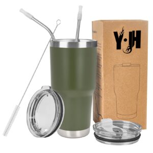Y·J&H Doppelwandiger Vakuum Becher, Edelstahl, Armee Grün - ideal für Outdoor Aktivitäten