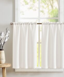 Vangao moderne Küche Scheibengardinen mit Stangendurchzug 2er Set OEKO-TEXReusable Weiß Küchenvorhänge für Wohnzimmer Fe