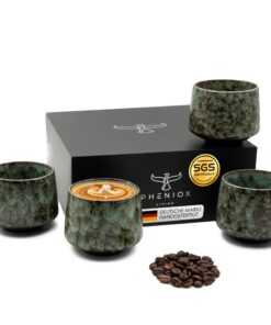 Cappuccino-Tassen-Set Tibet Grün ohne Henkel, 4 x 180 ml, spülmaschinenfest Geschenkbox
