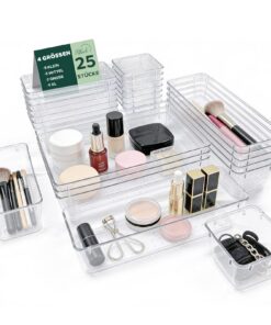 25-teiliges Schubladen Organizer Set mit 4 Größen & 100 Antirutsch-Punkten - Stapelbar für Make-up, Küche & Badezimmer