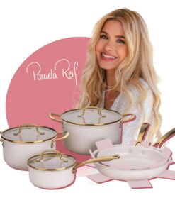 FACKELMANN x Pamela Reif 10-teiliges Topf- und Pfannen-Set – gepresstes Aluminium, pastell beige, inklusive Pfannenschut