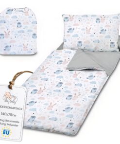 Kinder Schlafsack mit Kissen und Reißverschluss 75x140 cm Oeko-Tex STANDARD 100 Indoor Kindertagesstätte