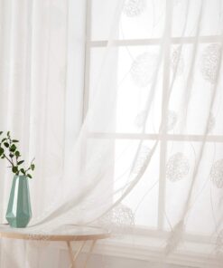 MIULEE Florales Stickerei Vorhänge Weiß Wohnzimmer Schlafzimmer, Transparent Voile H 245 X B 140cm