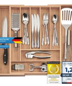 Dimono® Schubladeneinsatz Besteckeinsatz Bambus-Holz Küche & Büro (Ausziehbar bis 50 cm) Dimono® Flexibler Bambus-Holz