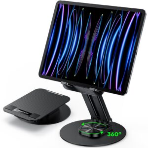 OMOTON 360° Schwenkbarer Tablet Ständer für den Schreibtisch mit Verstellbarer Metallbasis & Ergonomik, Passend für iPad