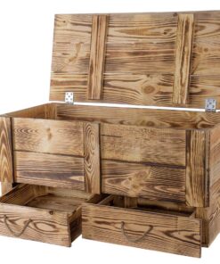 Kistenkolli Große Geflammte Holztruhe 85x39x40cm - Sitztruhe mit Schubladen & Großer Kapazität für Hochzeit Garten Spiel