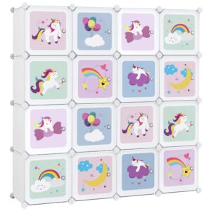 SONGMICS Weißes Regalsystem LPC906W01, Aufbewahrungsschrank mit 16 Würfeln für Kinder, Schuh- und Spielzeugordner