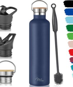 Milu Edelstahl Trinkflasche 1000ml - Thermosflasche mit Strohhalm, Isolierte Wasserflasche, Auslaufsichere Isolierflasch