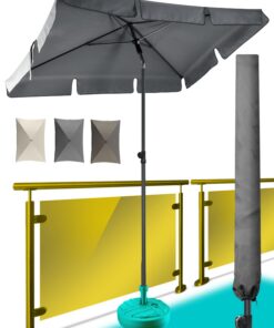 Menz Sonnenschirm UPF 50+ Anthrazit Global Recycled Standard Balkon-Schirm 200 x 125 cm