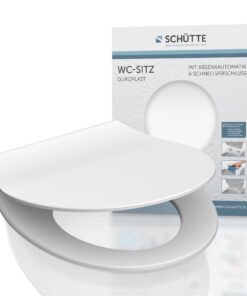 Schütte WC-Sitz SLIM Weiß mit Absenkautomatik und Schnellverschluss aus Duroplast für belastbare Fliesenünchen, Toilette