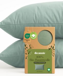 Dreamzie - 100% Bio-Baumwolle - Kissenbezug 40x80 cm - Grüner 2er Set - Oeko-Tex STANDARD 100 - Reißverschluss