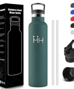 HoneyHolly Edelstahl Trinkflasche 1L BPA-frei, Auslaufsichere Doppelwand-Isolierflasche mit Strohhalm, Kohlensäure-geeig