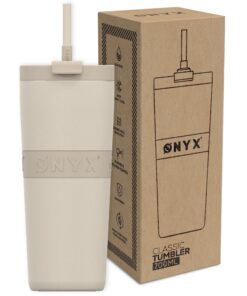ONYX Trinkflasche mit Strohhalm - 0,7L thermosicher, für To-Go-Kaffee, BPA-frei, edles Isolierdesign, Beige