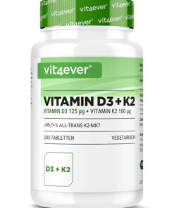 Vitamin D3 + K2 Premium 99,7% All-Trans K2VITAL® - 240 Tabletten - 5000 I.E. Vitamin D3 pro Tablette - Laborgeprüft