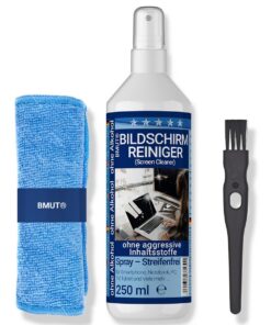 250ml Bildschirmreiniger Spray Set für alle Displays - XXL Mikrofasertuch & Pinsel - gegen Fettflecken & Fingerabdrücke