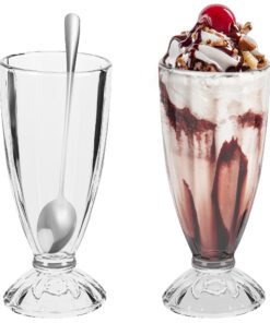 Hejo 2 Stück Eisbecher Glas, 360ml Wiederverwendbar für Cocktails und Desserts mit Löffeln