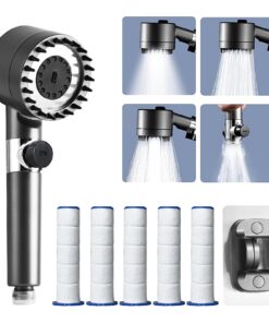 Idudu Hochdruck Wassersparend Handbrause für Erwachsene und Kinder (Silber) mit Massagedusche und 4 Modi