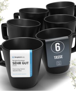 Pure Living Steingut Kaffeetassen 6 Personen TESTSIEGER matt Schwarz Manhattan
