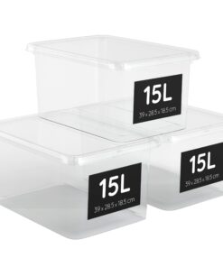 3Aufbewahrungsboxen mit Deckel 15L stapelbar BPA-frei 39x28,5x18,8cm (15 Liter) Aufbewahrungsboxen mit Klickverschluss