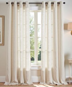 TOPICK Gardinen mit Ösen für Wohnzimmer - Lichtdurchlässige Vorhänge im Landhausstil 2er Set 130B x 245H cm Beige TOPIC