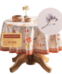 Maison d'Hermine - 100% Baumwolle Tischdecke, rund, Wiesenmuster OEKO-TEX STANDARD 100