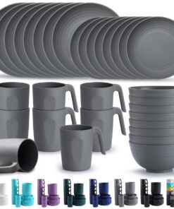 Kyraton Kunststoffgeschirr Set von 32 Stück wiederverwendbar leicht mikrowellengeeignet BPA-frei Spülmaschinenfest Servi